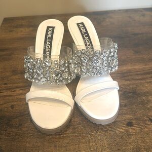Karl Lagerfeld Embellished White Sandals – Size 9